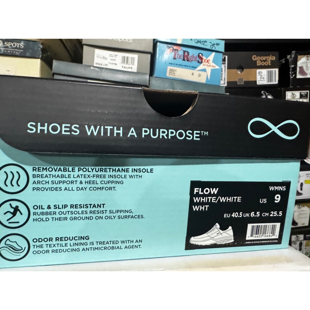 Infinity Footwear Flow White Nursing Shoes Slip Resistant Sneakers Womens 9